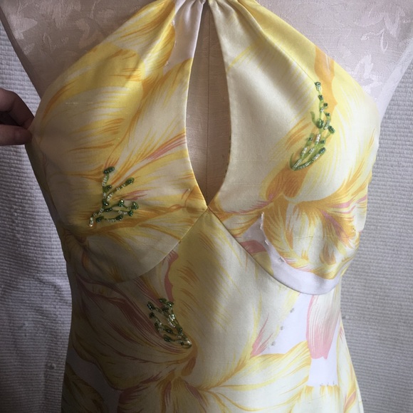 VTG M 90s Y2K Summer Cocktail Dress 100% Silk Embellished Mini Midi Gown - Picture 2 of 6